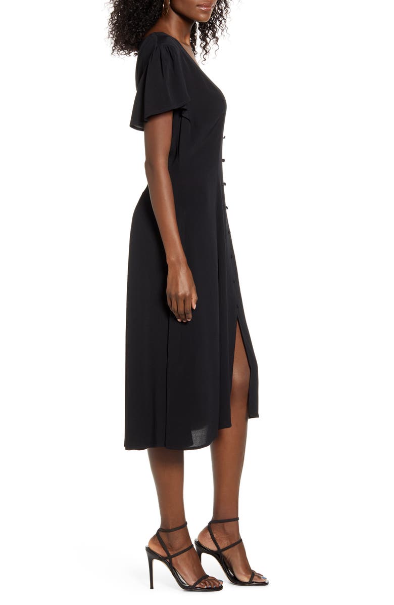 Row A Button Front Flutter Sleeve Midi Dress, Alternate, color, 