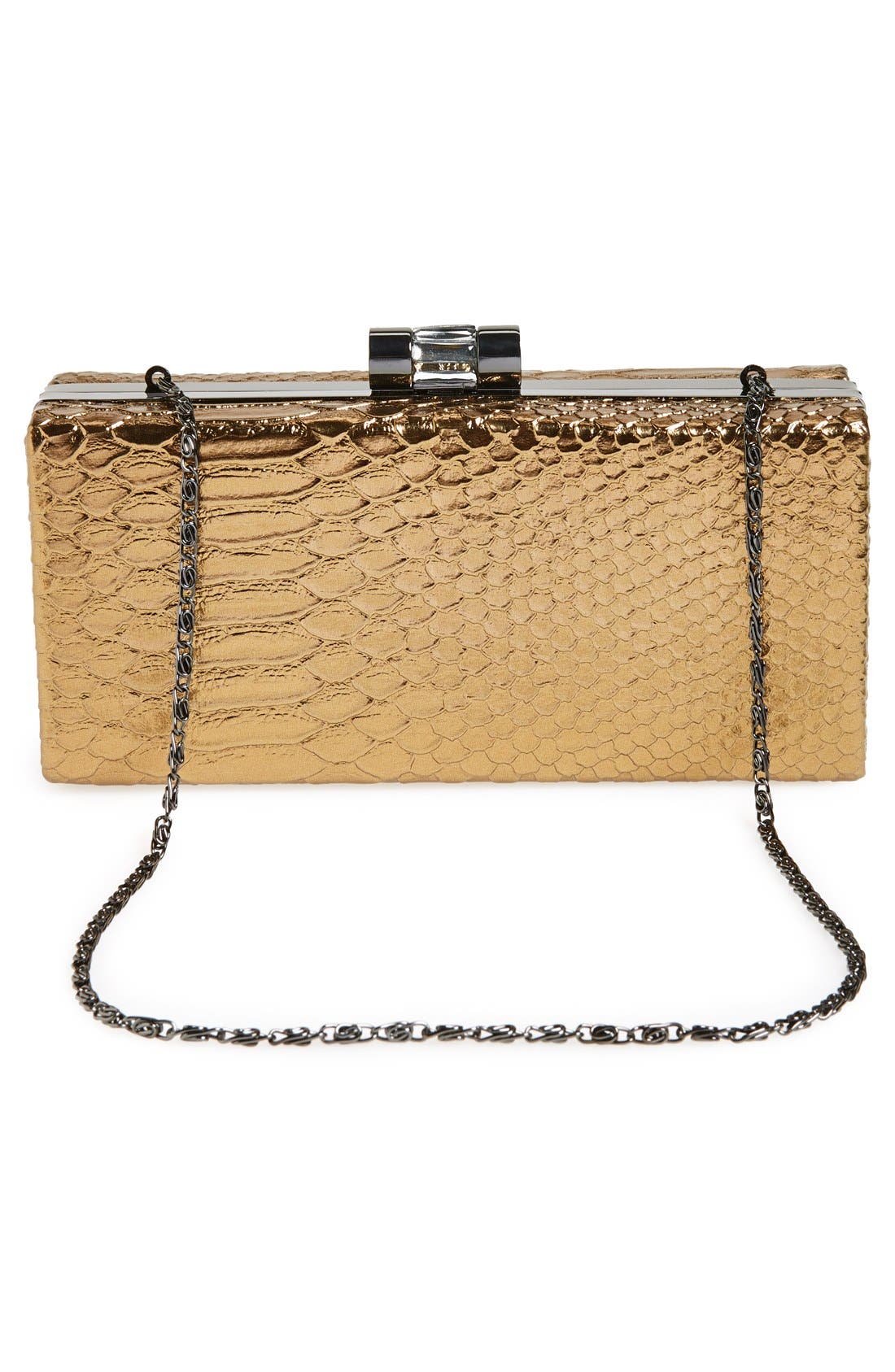 Snake Embossed Box Clutch, Alternate, color, BRONZE
