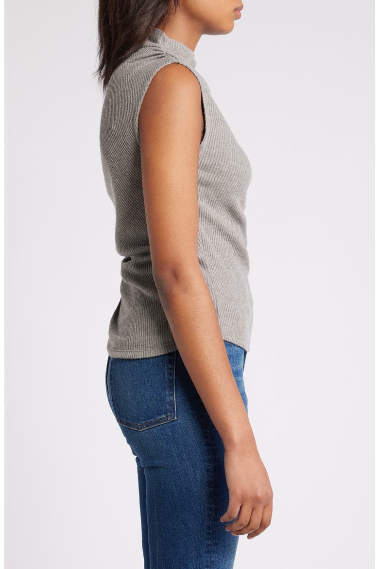Asymmetric Ruched Sleeveless Mock Neck Knit Top, Alternate, color, HEATHER PUTTY