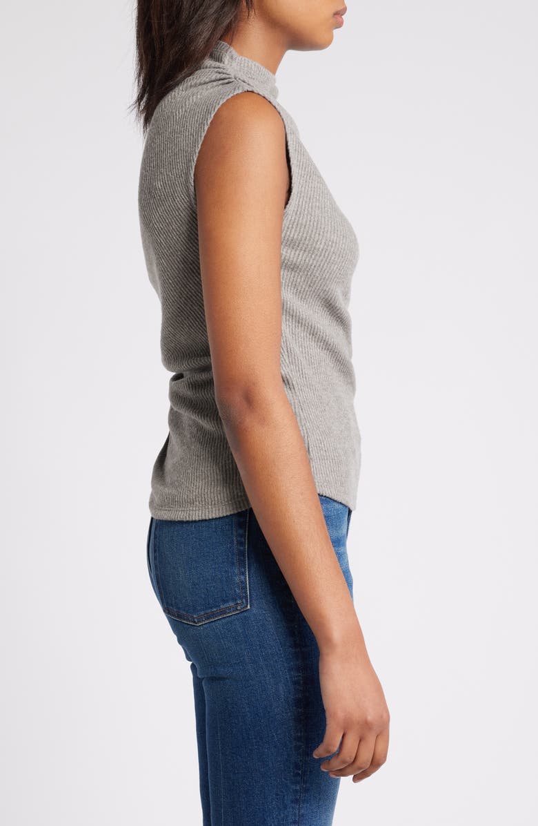 Wit & Wisdom Asymmetric Ruched Sleeveless Mock Neck Knit Top, Alternate, color, Heather Putty