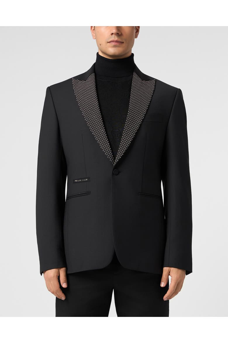 Blazer With Lapel Studs Men, Main, color, black