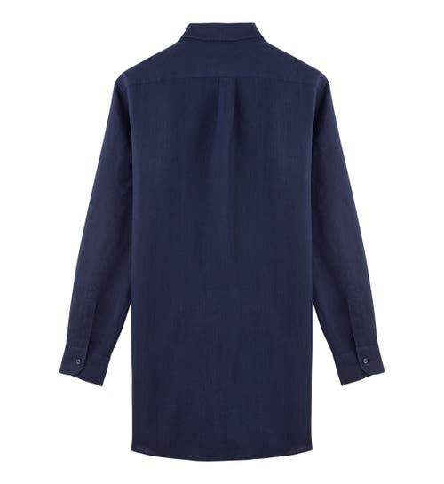 Vilebrequin Solid Linen Shirt Dress In Bleu Marine