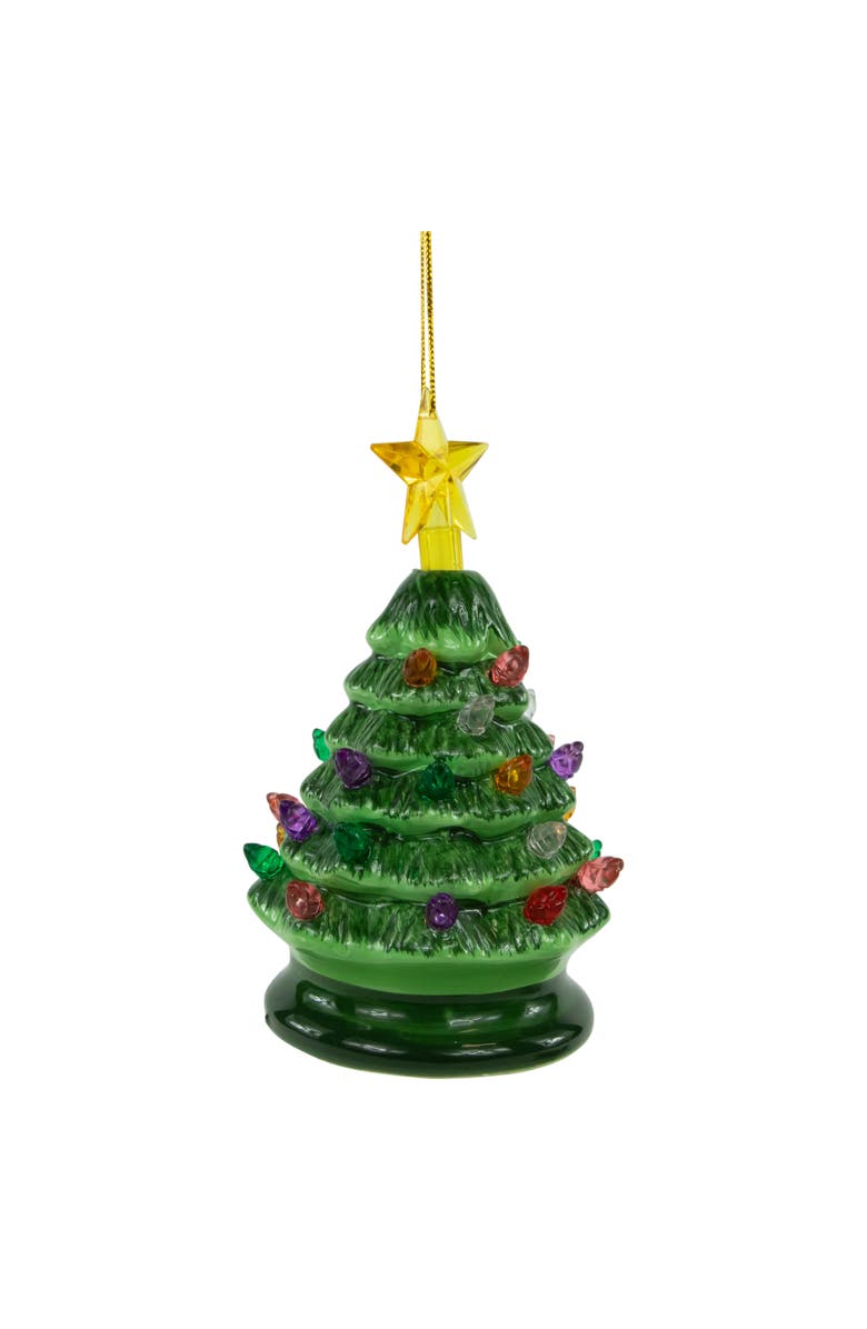 Northlight 5" Green Battery-Operated LED Retro Ceramic Christmas Tree Ornament, Alternate, color,