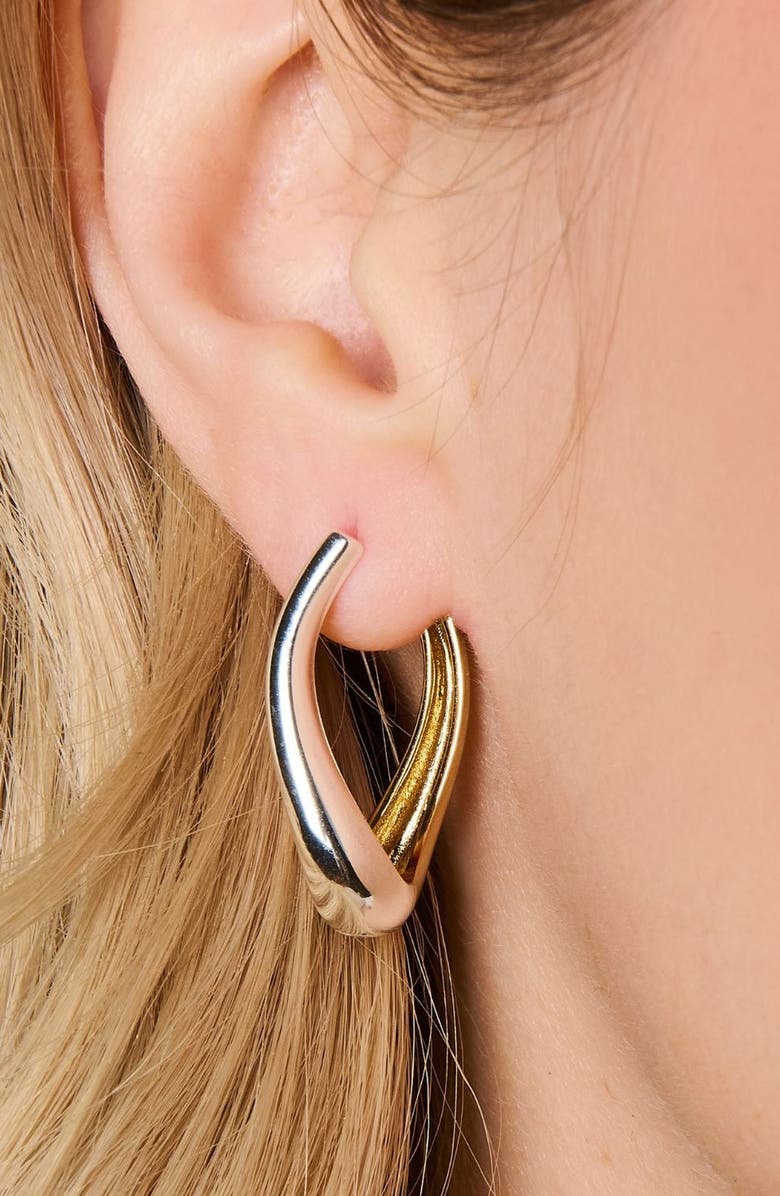 Little Sky Stone Ash Two Tone Hoop Earrings, Alternate, color, Silver / Gold