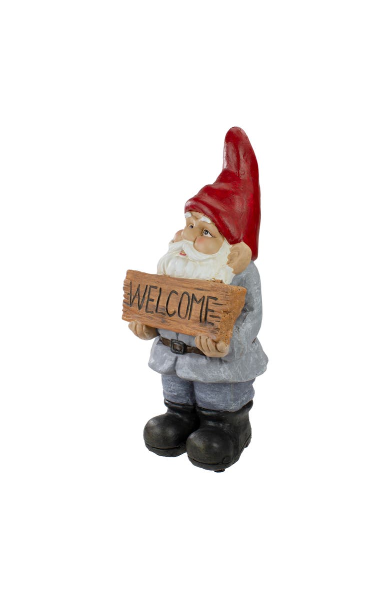 Northlight 17" Gnome with Welcome Sign Outdoor Garden Statue, Alternate, color, Red
