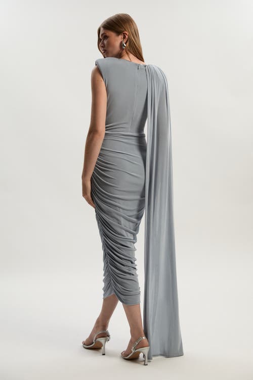 Karen Millen Slinky Crepe Scarf Maxi Dress In Gray