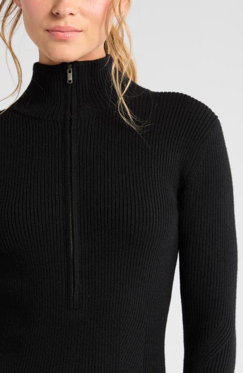 Zella Après Ski Half Zip Rib Sweater In Black