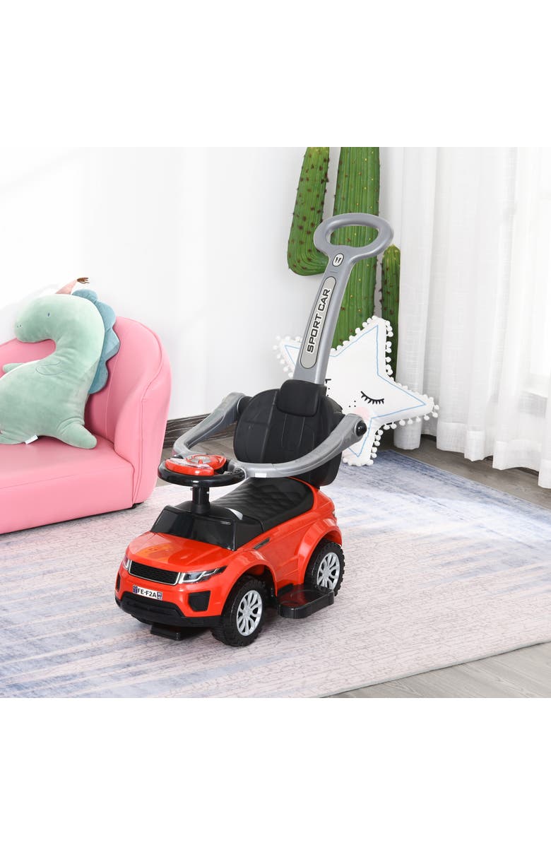 Aosom 3-in-1 Kids Push Car with Horn, Music, Light, Alternate, color, Red