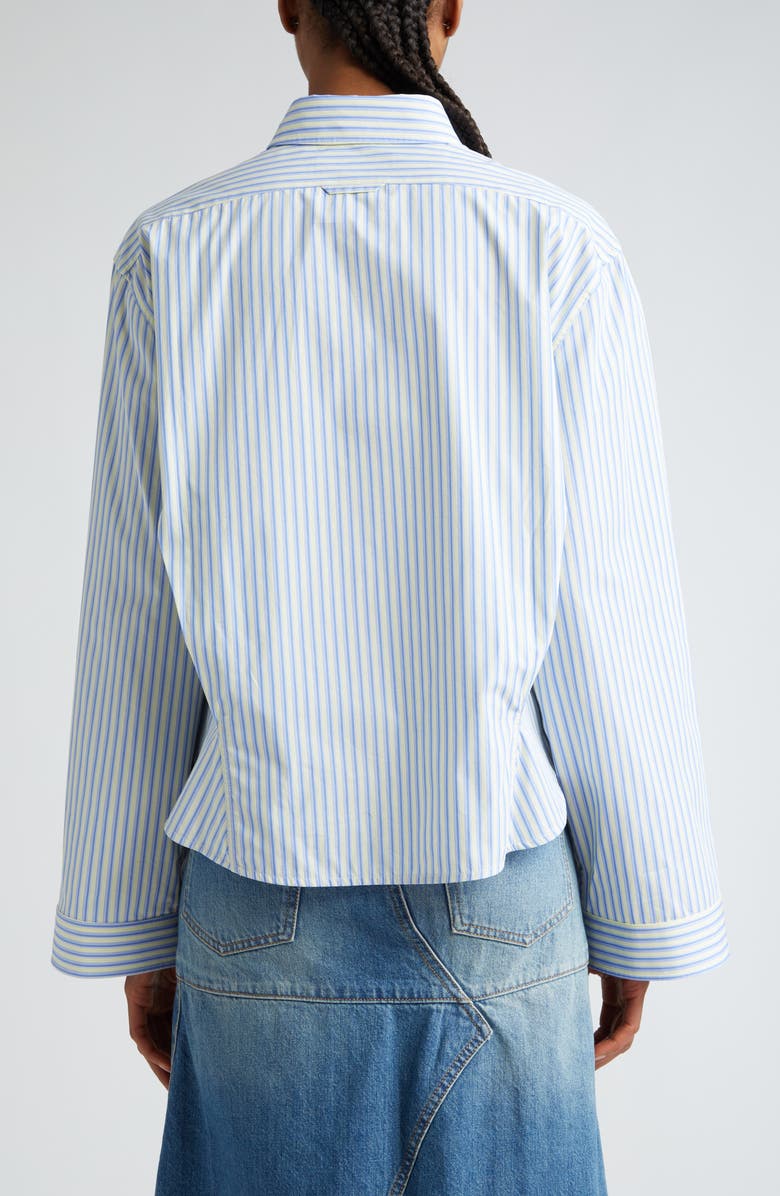 Victoria Beckham Stripe Crop High-Low Organic Cotton Button-Up Shirt, Alternate, color,