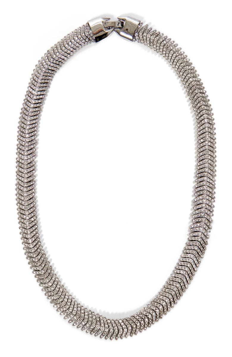 Clare V. Herringbone Pavé Collar Necklace, Main, color, Clear