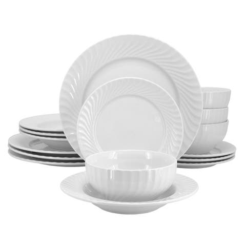 Julia 16 Piece Scalloped Double Bowl Porcelain Dinnerware Set