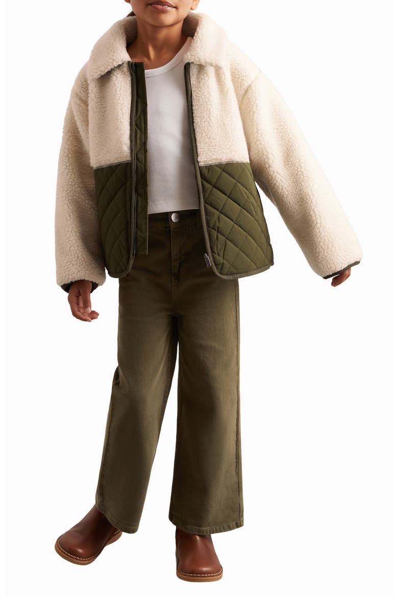 Kids' Jeanie Mixed Media Zip-Up Jacket, Alternate, color, ECRU