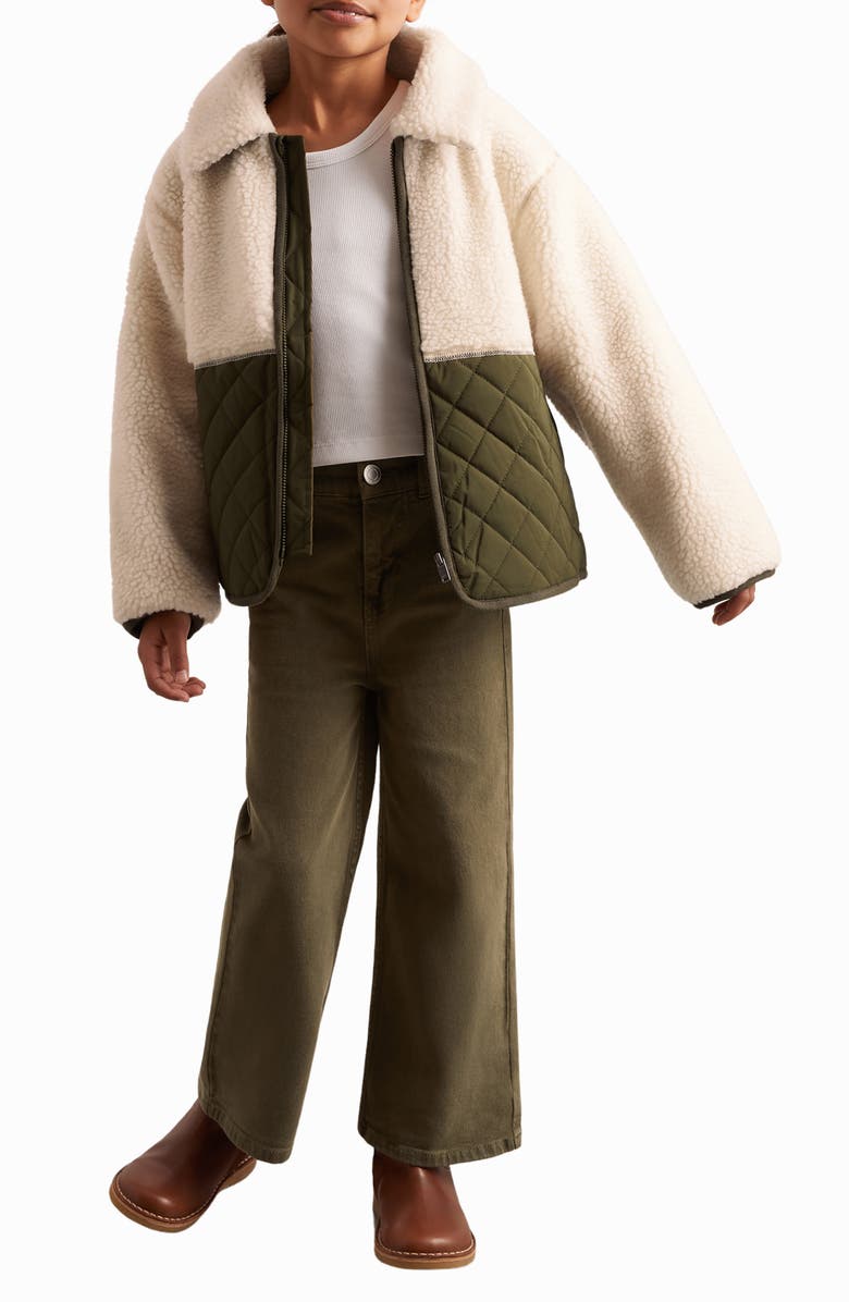 Reiss Kids' Jeanie Mixed Media Zip-Up Jacket, Alternate, color, Ecru