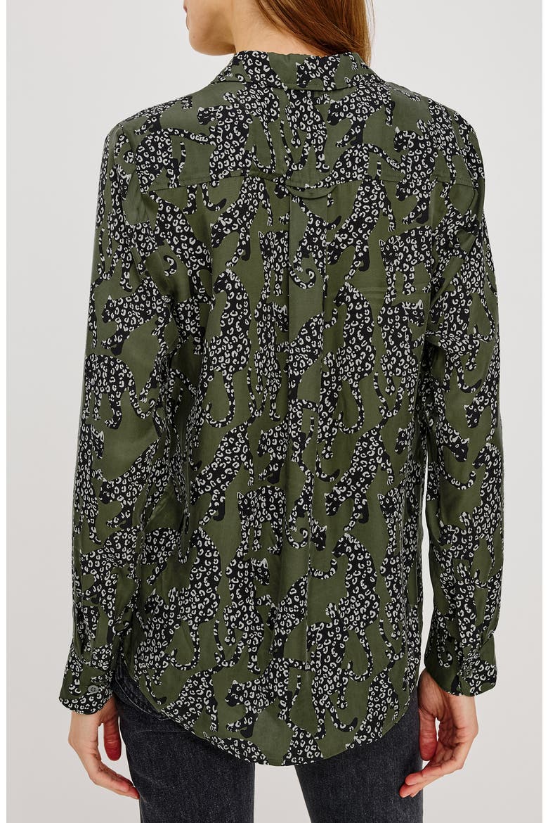 Alyssa Printed Button Down Shirt, Alternate, color, OLIVE JAGUARS