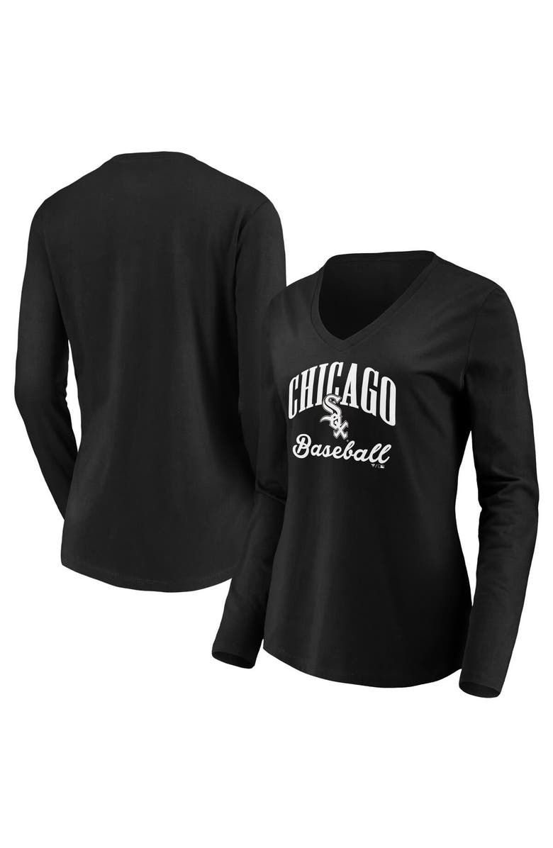 FANATICS Women's Fanatics Branded Black Chicago White Sox Victory Script V-Neck Long Sleeve T-Shirt, Main, color, 