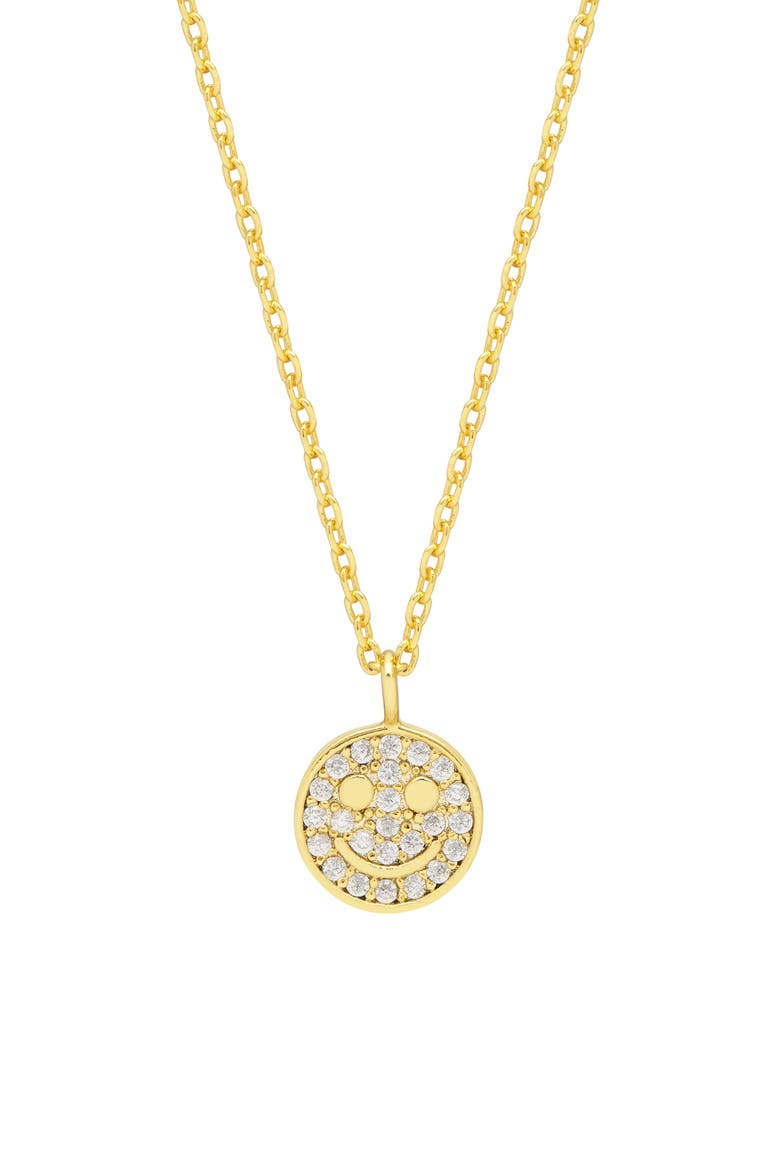 Pavé Smiley Face Necklace, Main, color, GOLD