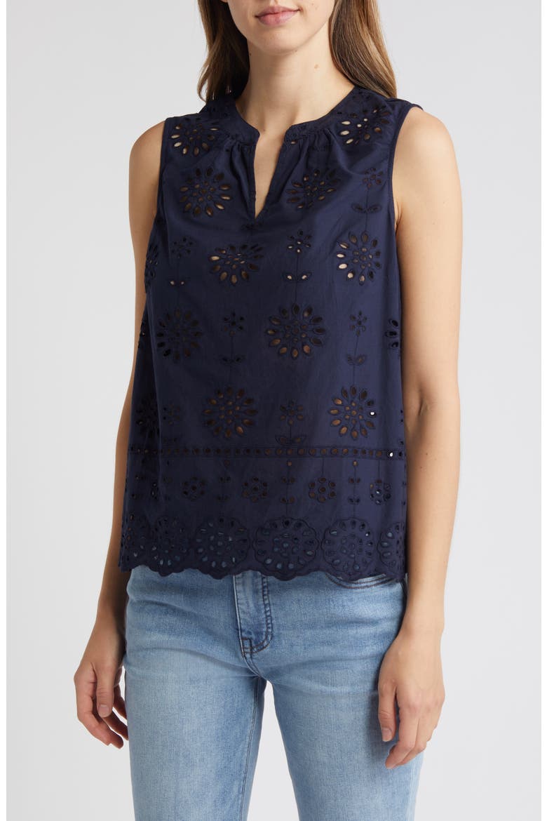 Sleeveless Eyelet Top, Main, color, NAVY BLAZER