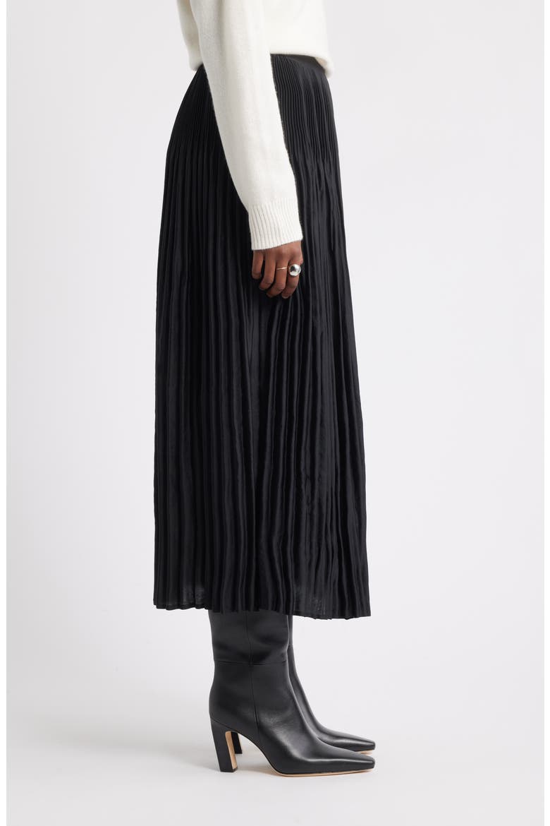Pleated Satin Midi Skirt, Alternate, color, BLACK
