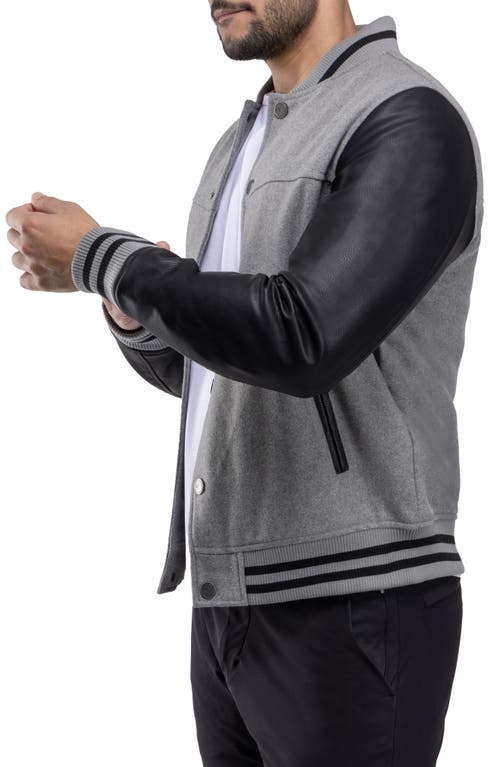 X-ray Xray Mixed Media Faux Leather Bomber Jacket In Grey/black