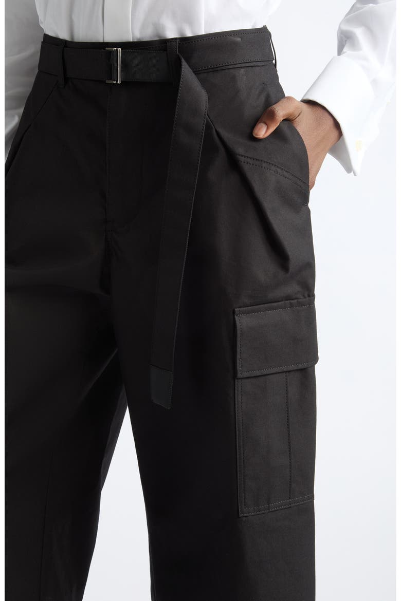 Weather Coated Cotton Twill Cargo Wide Leg Crop Pants, Alternate, color, BLACK