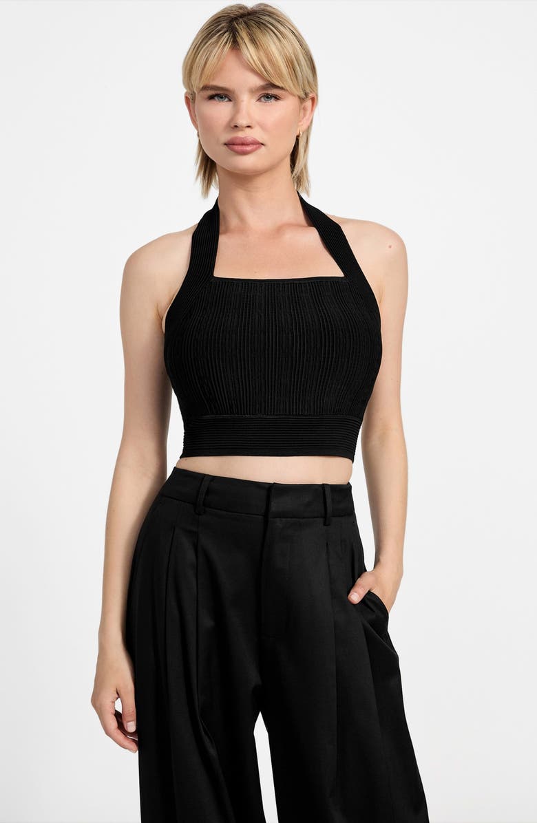 GUESS Sofie Rib Crop Halter Top, Alternate, color, Jet Black