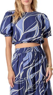 English Factory Print Puff Sleeve Crop Top