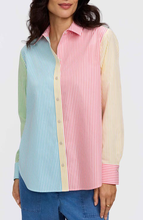 Meghan Colorblock Stripe Cotton Button-Up Shirt