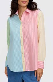 Foxcroft Meghan Colorblock Stripe Cotton Button-Up Shirt