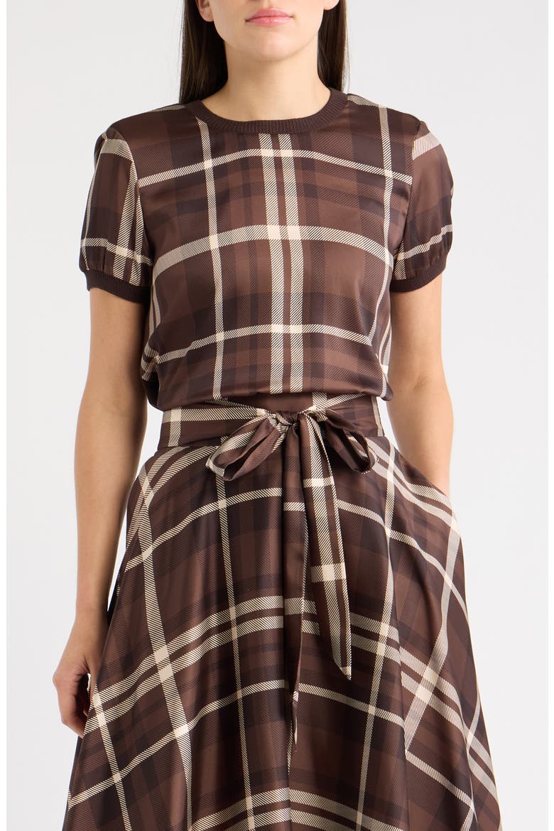 Plaid Front Short Sleeve Sweater, Main, color, ESPRESSO PLAID