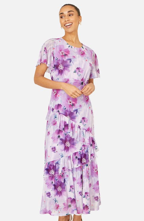 Floral Print Frill Midi Dress