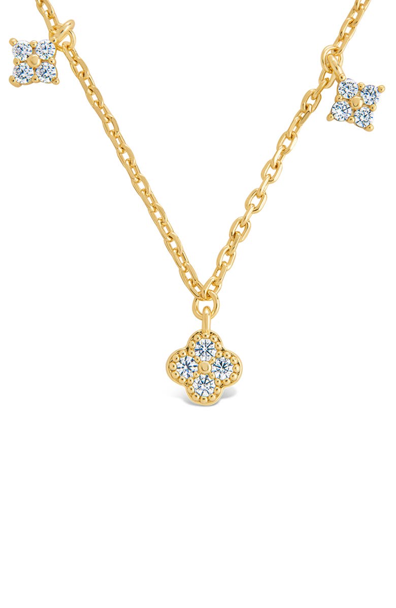 Sterling Forever Maike Cubic Zirconia Petal Station Necklace, Alternate, color, Gold
