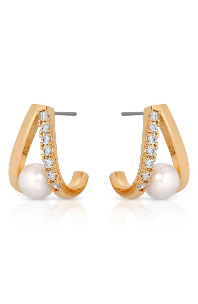 Ettika Freshwater Pearl V Drop Earrings, Alternate, color, Gold