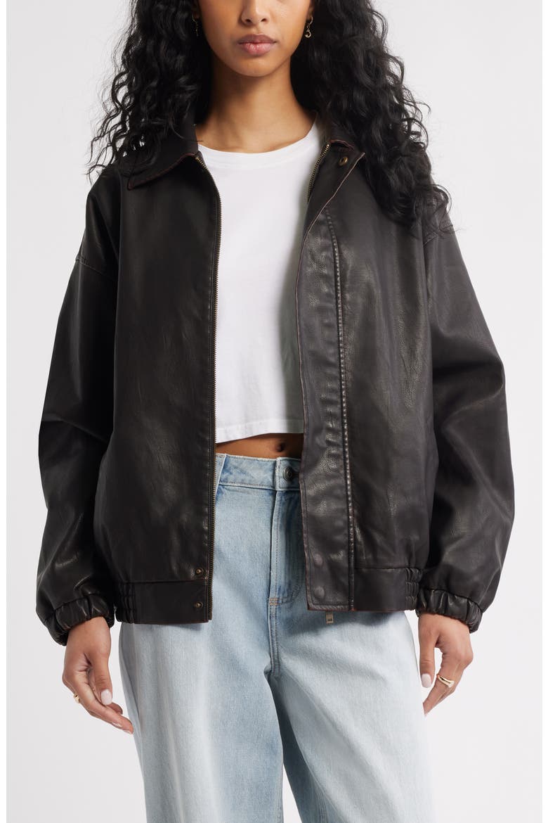 Oversize Faux Leather Jacket, Main, color, BROWN