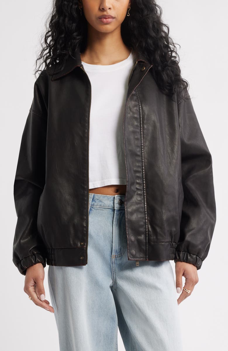 BP. Oversize Faux Leather Jacket, Main, color, Brown
