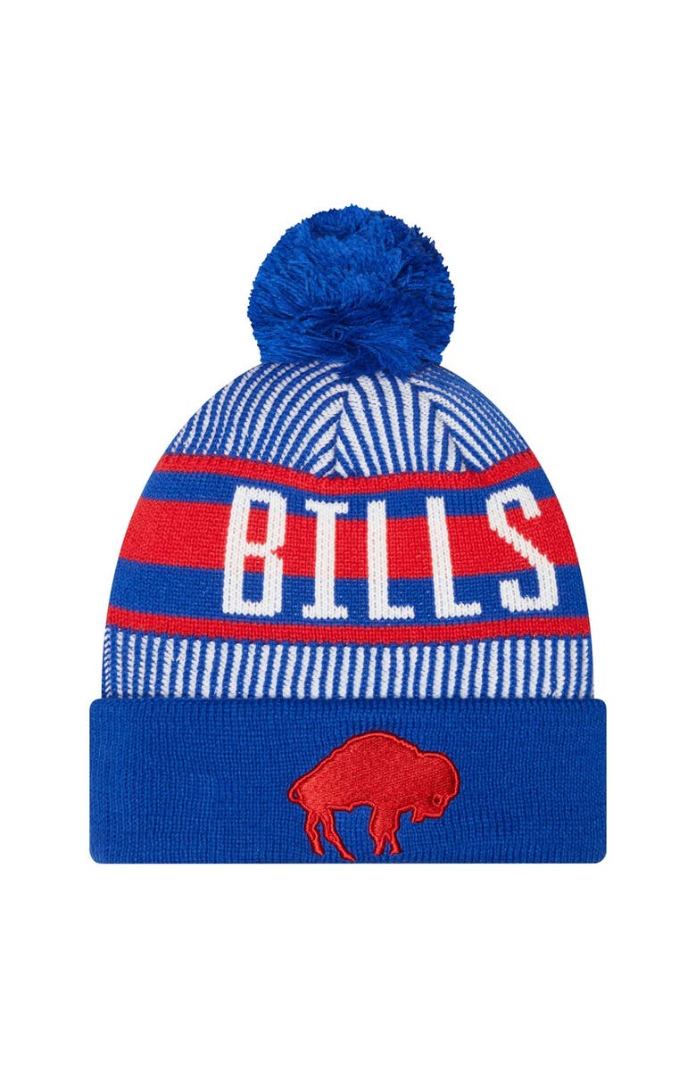 New Era Youth New Era Royal Buffalo Bills Striped Historic Cuffed Knit Hat with Pom, Main, color, 