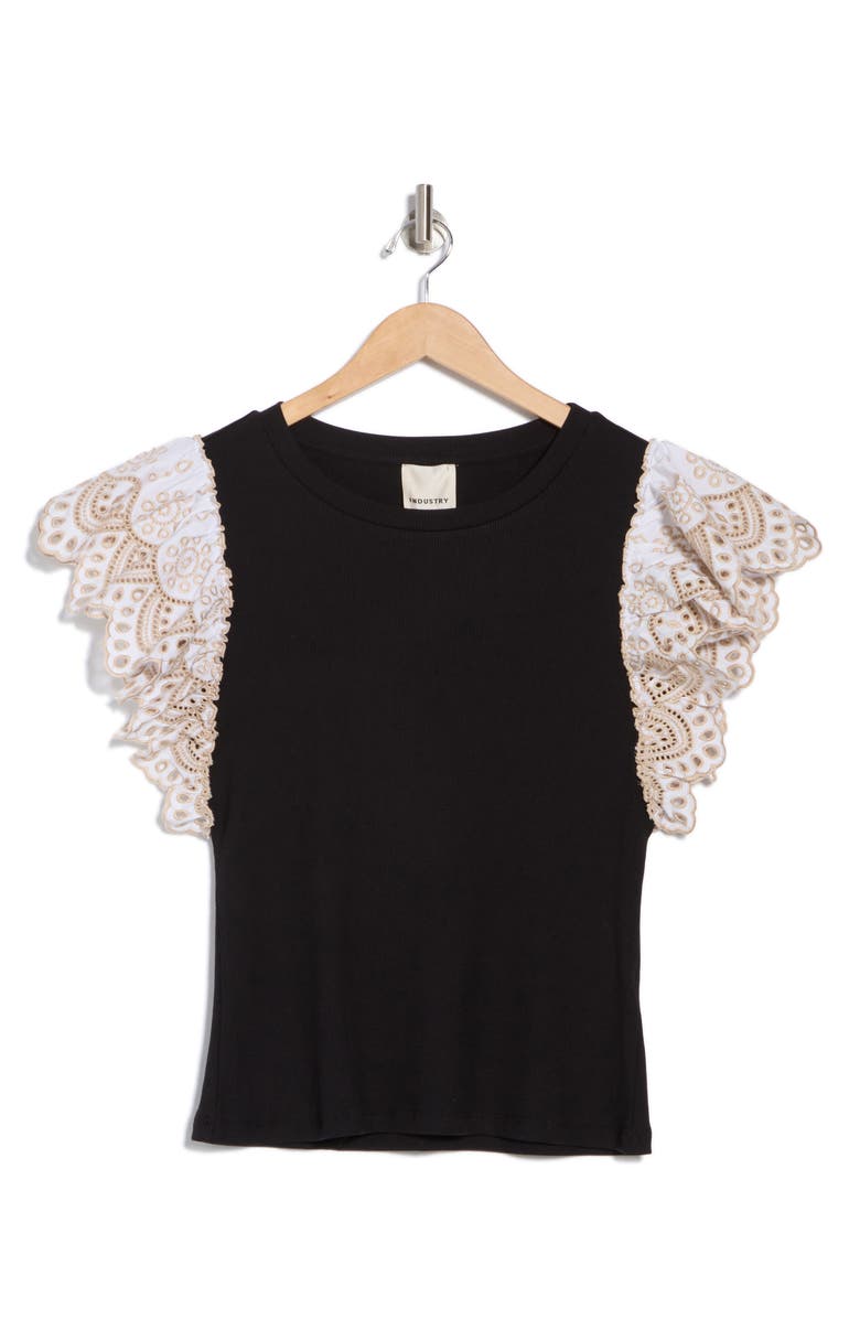 INDUSTRY REPUBLIC CLOTHING Eyelet Sleeve T-Shirt, Alternate, color, Black/ Beige