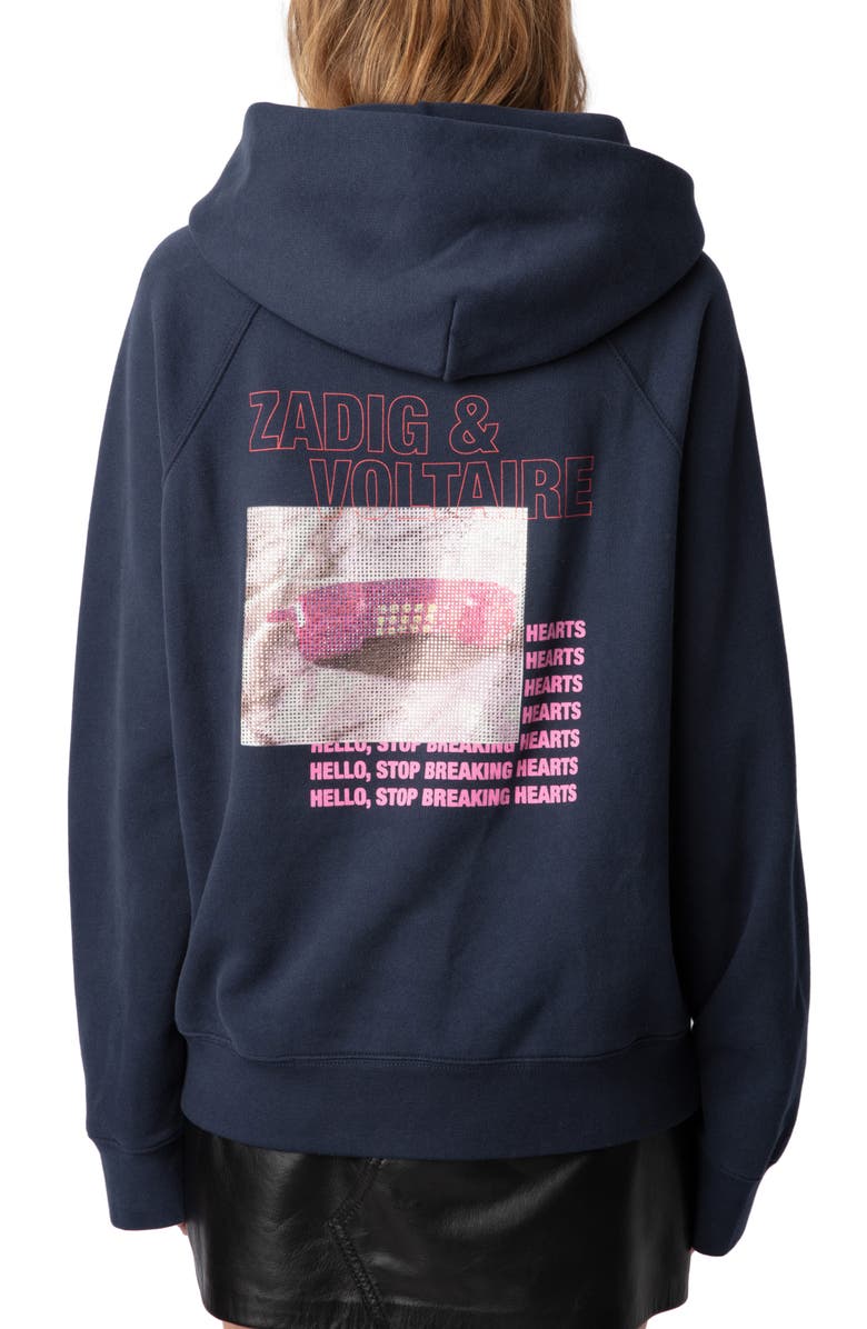 Zadig & Voltaire Georgy Telephone Embellished Cotton Graphic Hoodie, Alternate, color, 