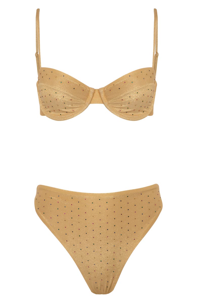 Maaji Creamy Gold Delphi Reversible High Waist Bikini Bottoms, Alternate, color, 