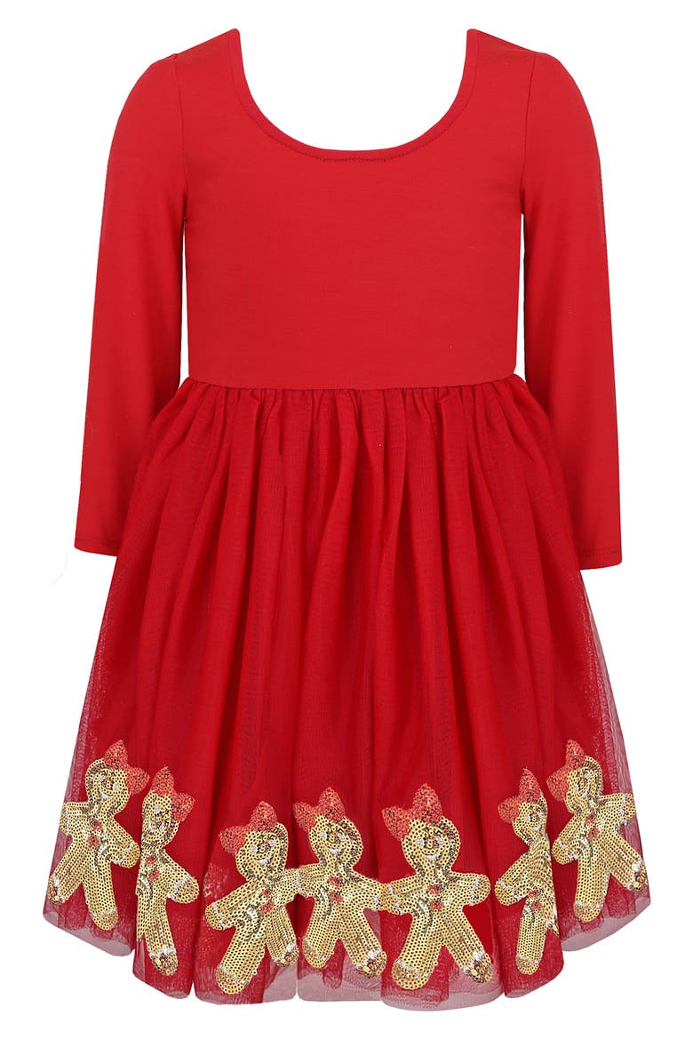 Kids' Gingerbread Sequin Border Dress, Alternate, color, RED