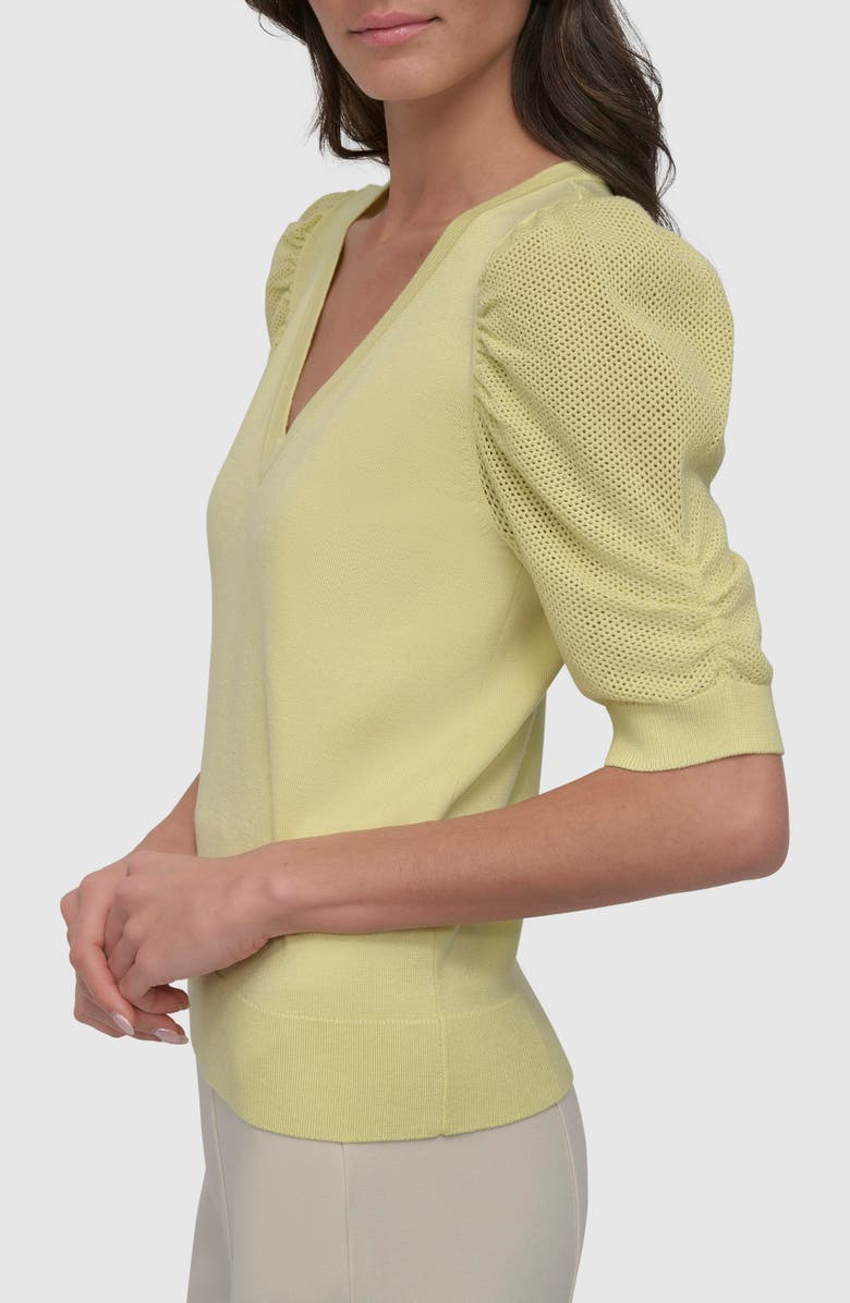 DKNY Puff Sleeve V-Neck Sweater, Alternate, color, Light Lemon