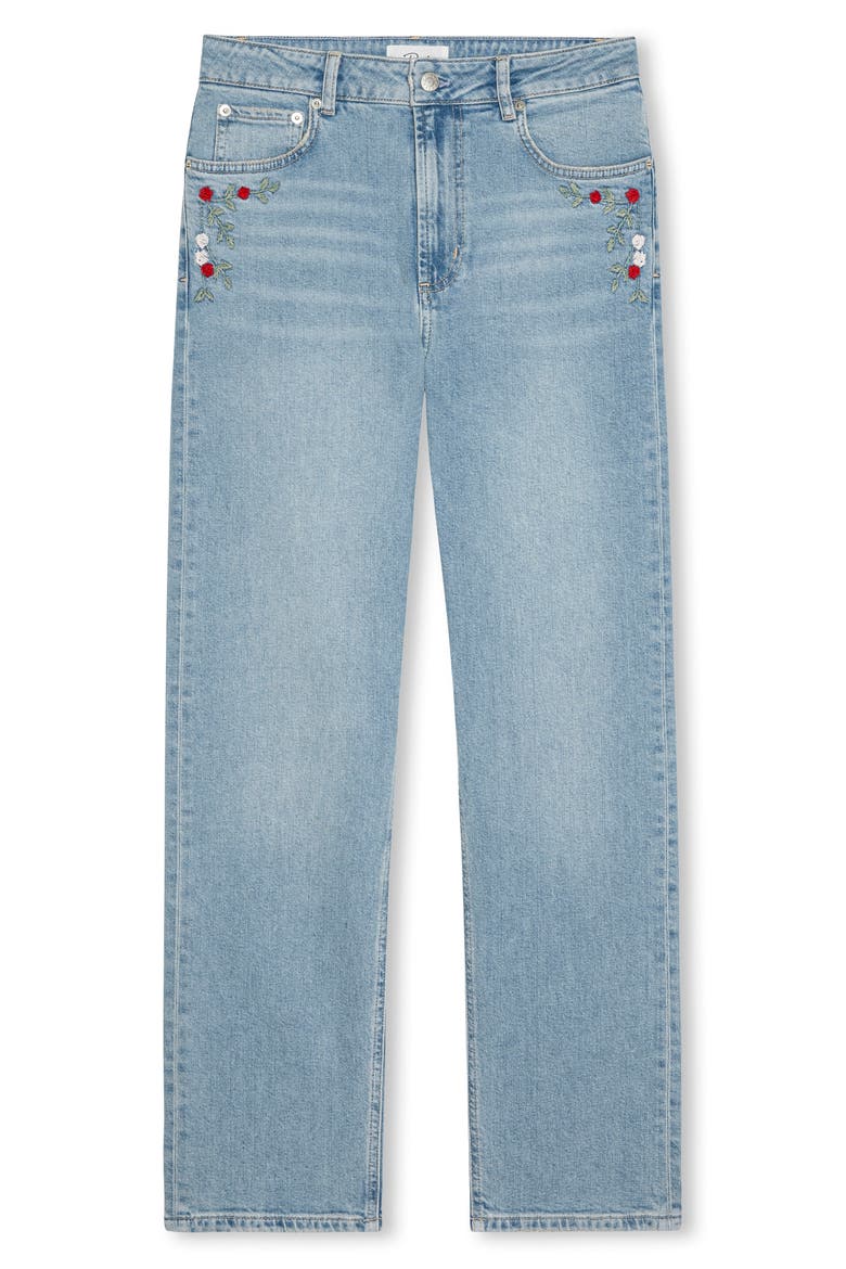 Topanga Floral Embroidered High Waist Straight Leg Jeans, Alternate, color, DAINTY ROSE