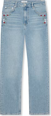 Rails Topanga Floral Embroidered High Waist Straight Leg Jeans