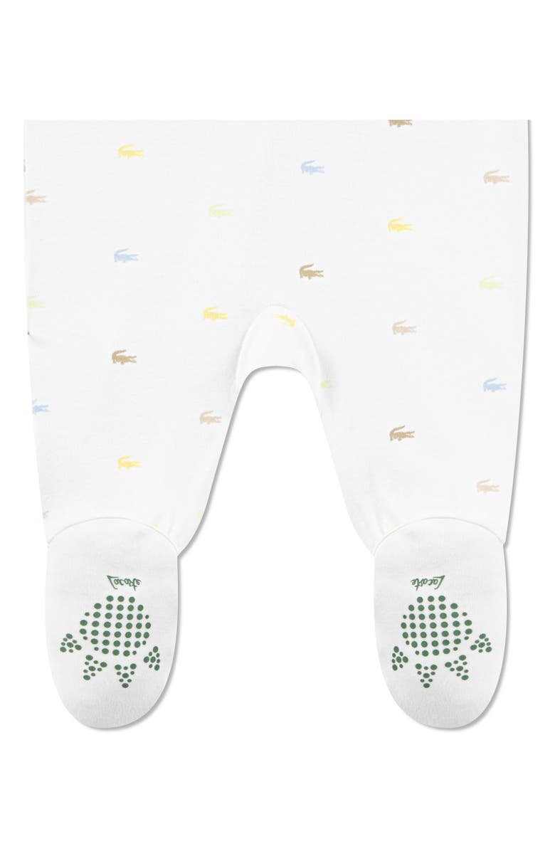 Lacoste Croco Print Organic Cotton Footie, Alternate, color, Blanc