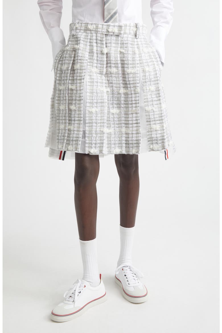 Low Rise Pleated Tweed Skirt, Main, color, MEDIUM GREY