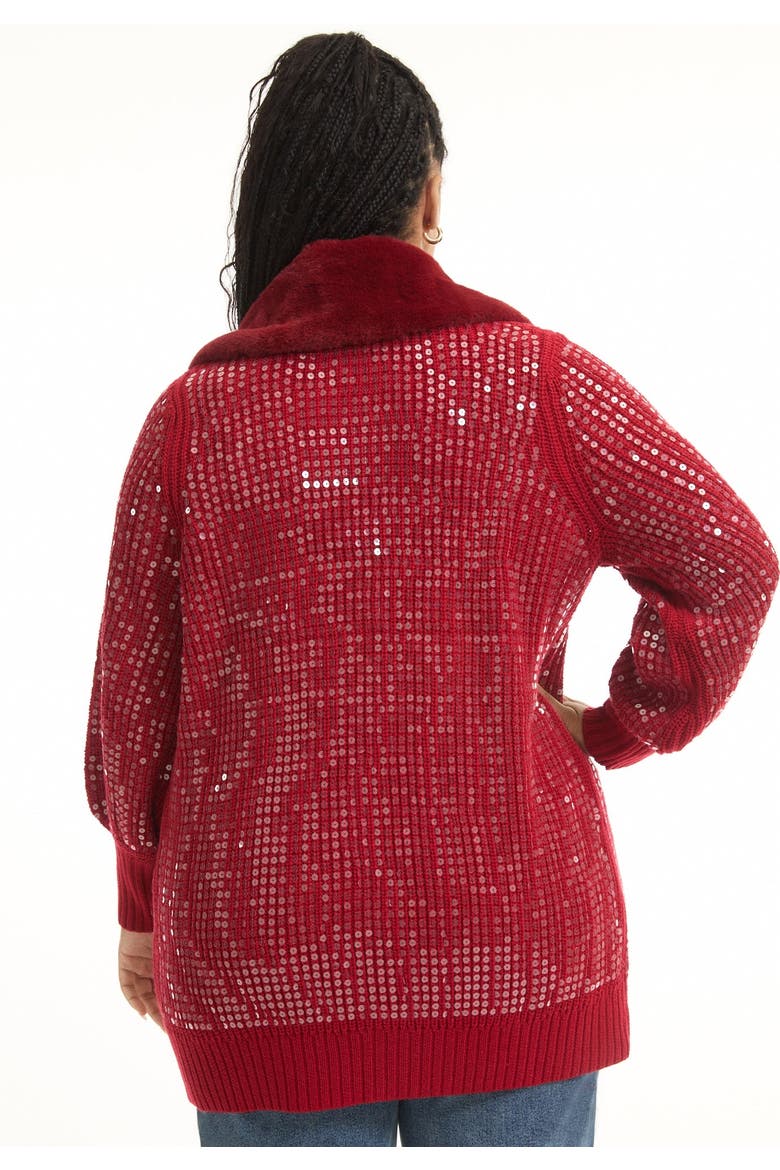 Sequin Button-Up Sweater, Alternate, color, BOLD RED