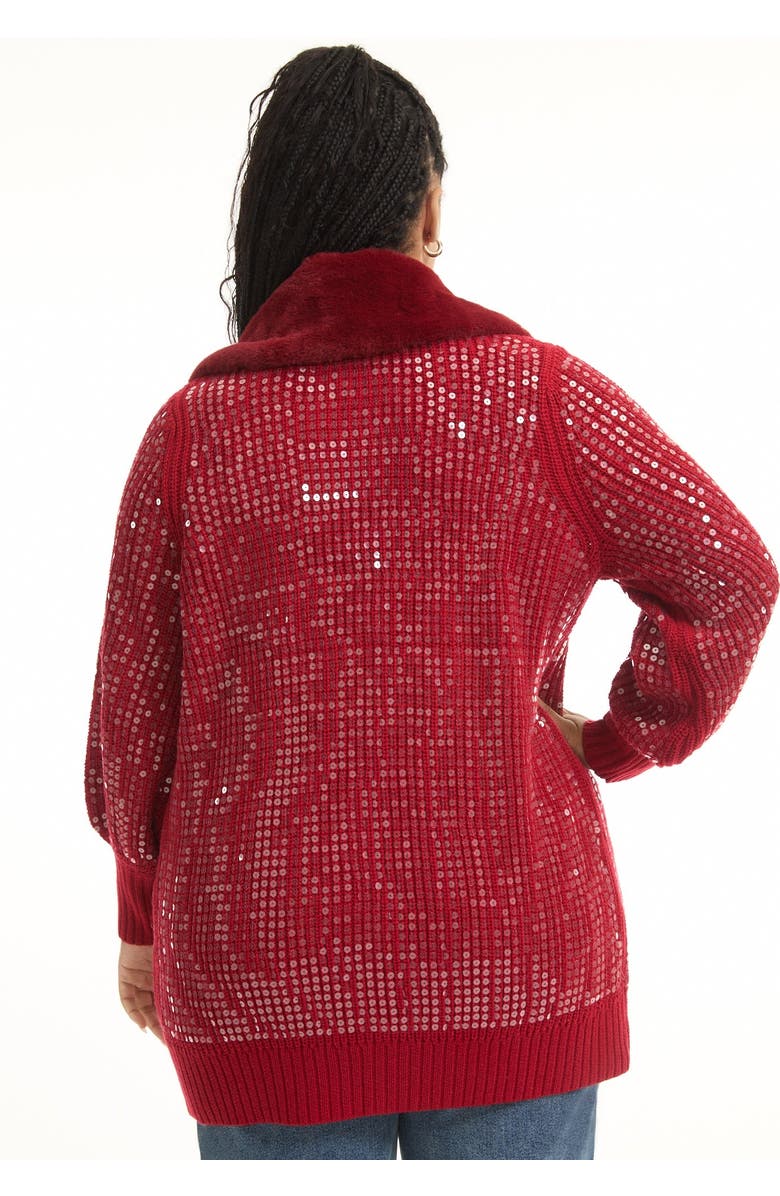 June + Vie Sequin Button-Up Sweater, Alternate, color, Bold Red