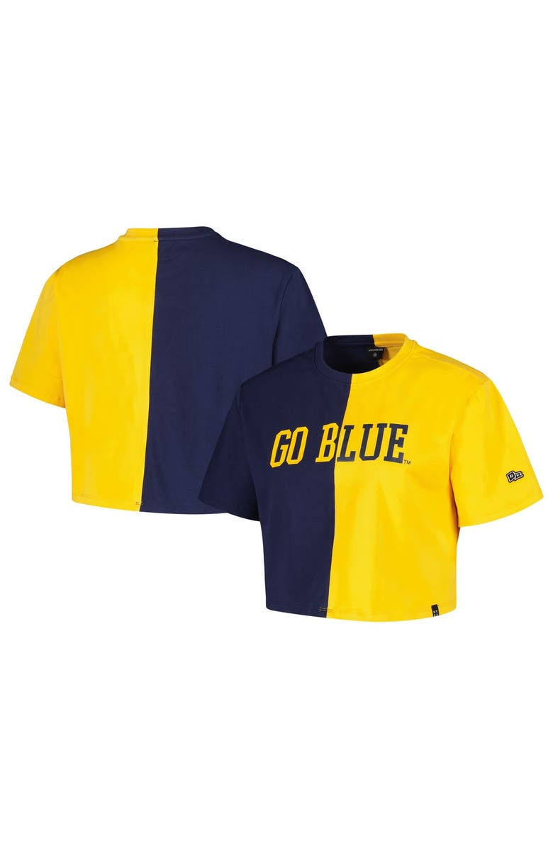 Hype and Vice Women's Hype and Vice Navy/Maize Michigan Wolverines Color Block Brandy Cropped T-Shirt, Main, color,