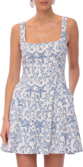 Linen Blend Fit & Flare Minidress