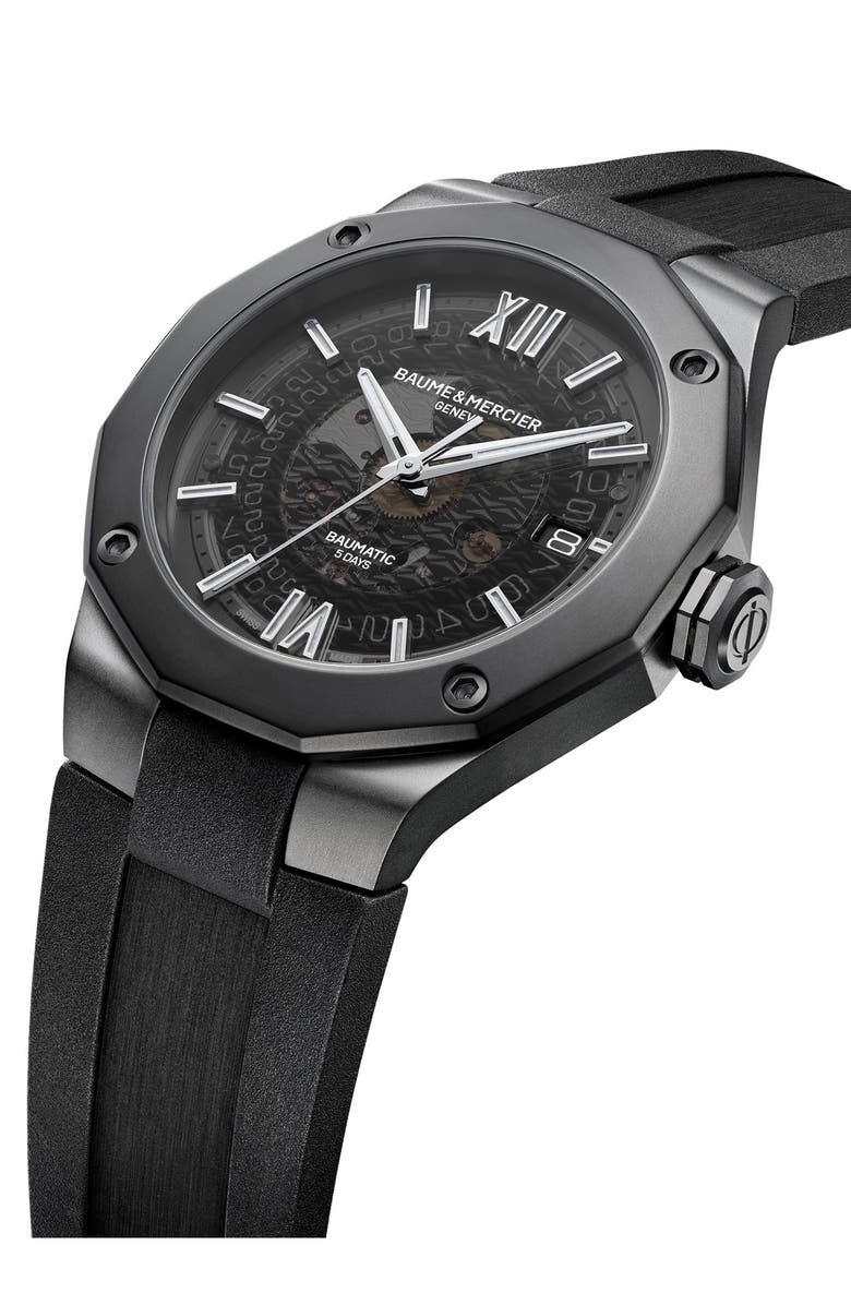 Baume & Mercier Riviera 10617 Automatic Rubber Strap Watch, 42mm, Alternate, color, 