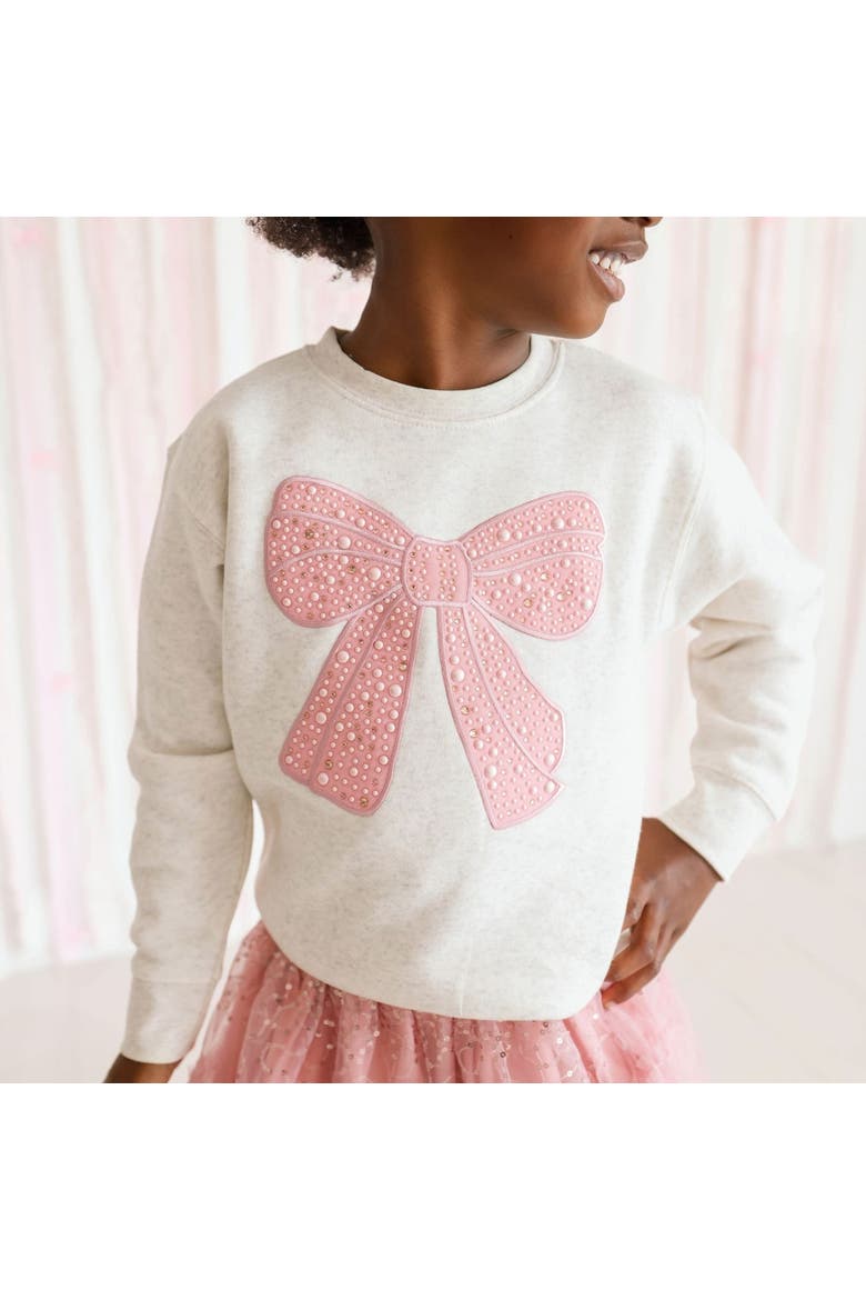 Rose Shimmer Bow Patch Sweatshirt (toddler, Little Kid & Big Kid), Alternate, color, Natural Heather